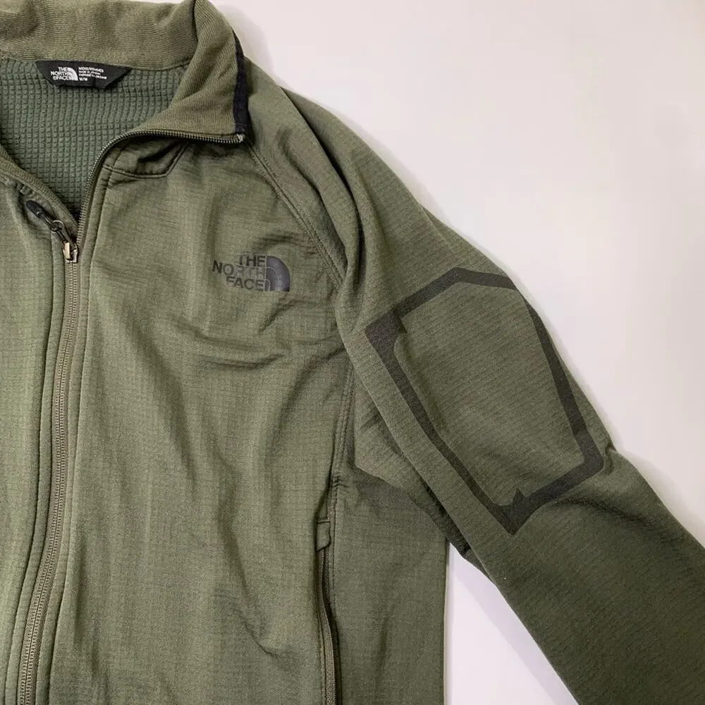The North Face Jacket Mens M Medium Army Green‎ Borod Grid Fleece Lined Full Zip